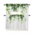 thumbnail image 1 of Green Leaves Kitchen Curtains Sets 36 Inch Length with Valance, Simple Summer Spring Botanical Vines Swag Valances and Tiers Curtain Set Drapes Swag Curtains for Living Room, Bathroom, Bedroom, Cafe, 1 of 6
