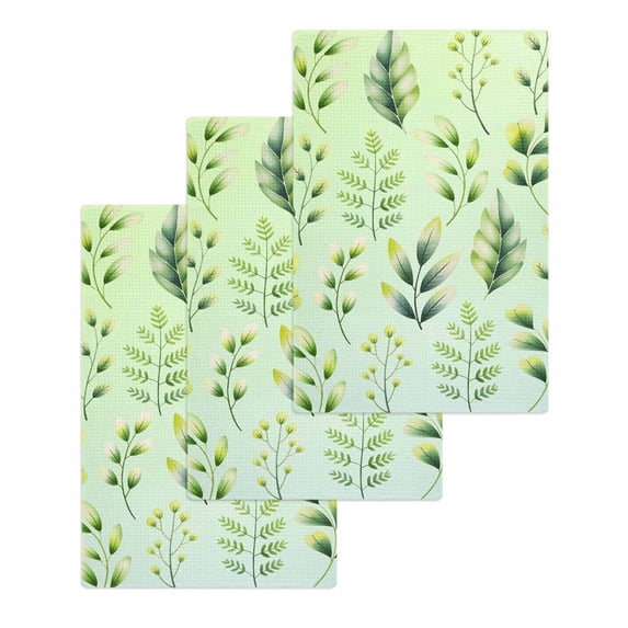 Green Leaves Kitchen Dish Towels for Drying Dishes Set of 3, Summer Botanical Farmhouse Leaf Waffle Weave Microfiber Hand Tea Bathroom Towels Quick Dry & Absorbent Towel 15.7x23.6