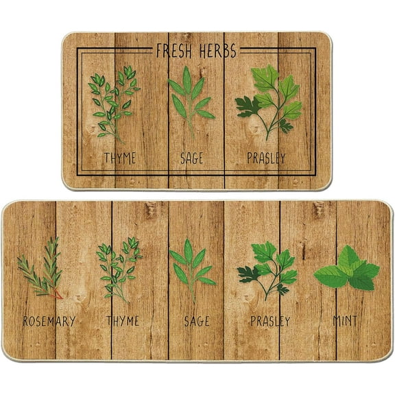 Green Leaves Kitchen Rugs Set of 2 - Sage Prasley Green Kitchen Decor, Farmhouse Plants Kitchen Mats for Floor, Home 17"x27+17"x47"