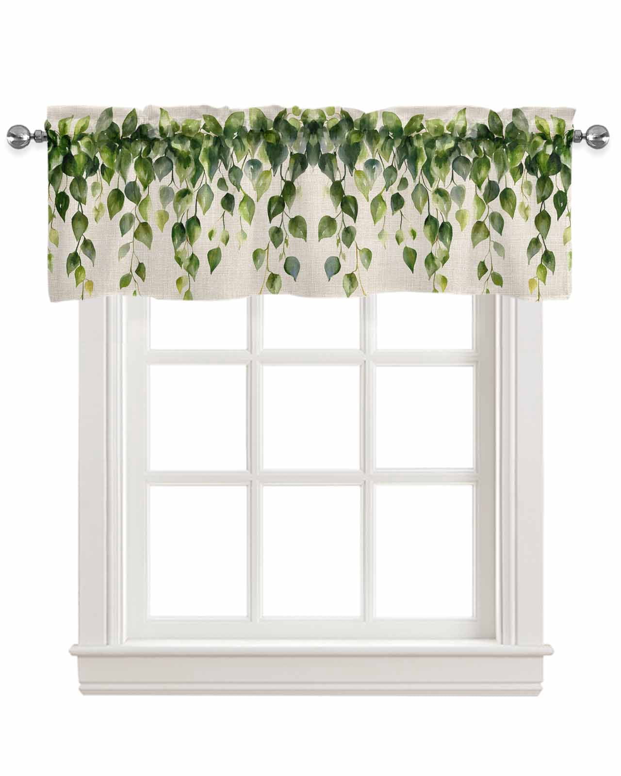 Green Leaves Kitchen Valances for Windows Farmhouse Linen Window ...