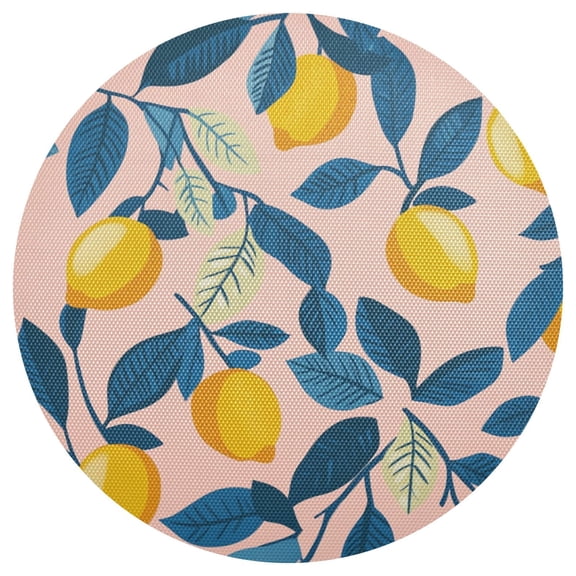 Green Leaves Lemons Illustration Style PVC Round Grid Placemat Table Mat 1 Pc 15.4" x 15.4"