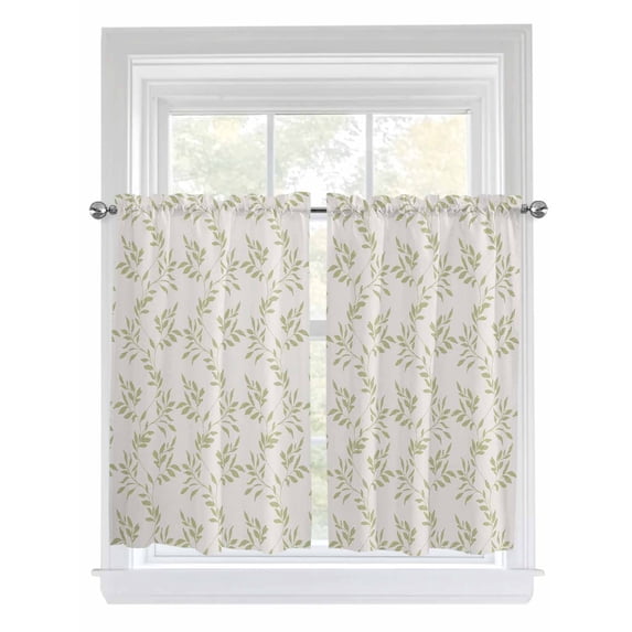 Green Leaves Living Room Curtains 2 Panel, Retro Botanical Leaf Minimalist Art Cafe Window Treatment, Farmhouse Bedroom Bathroom Kitchen Curtains Drapes 104"x45"