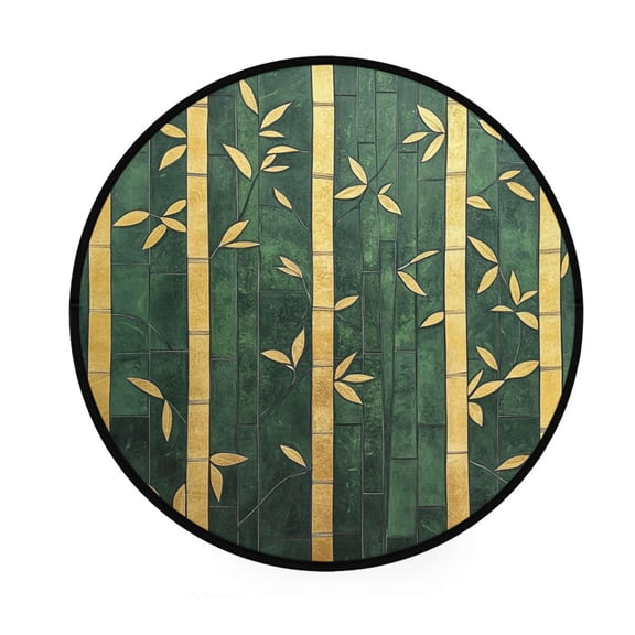 Green Leaves Memory Foam Bath Mat 36" Absorbent Rug with Non Slip Base and 4 Bonus Pads