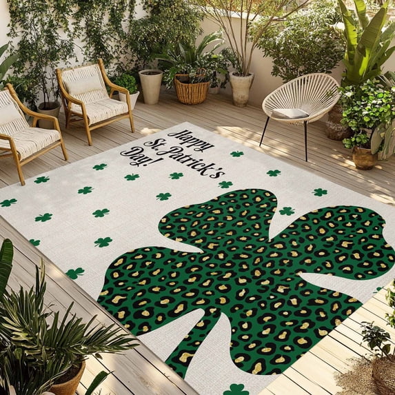 Green Leaves Outdoor Rug for Patio/Deck/Porch, Non-Slip Large Area Rug 4 x 6 Ft, Elegant Pastoral Leaf Rustic Retro Art Indoor Outdoor Rugs Washable Area Rugs, Reversible Camping Rug Carpet Runner