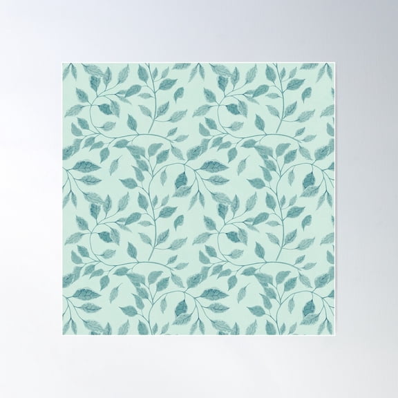 Green Leaves Pastel Botanical Watercolor Hand Drawn Mint Sea Foam Poster Wall Art, Modern Wall Decor For Living Room Bedroom, 24x24 UNFRAMED