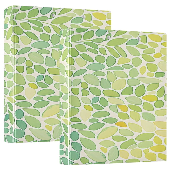 Green Leaves Pattern Design 12.4x10.6in PVC Round Ring Binders, 2-Pack, D-Ring 3-Hole, Metal Clip