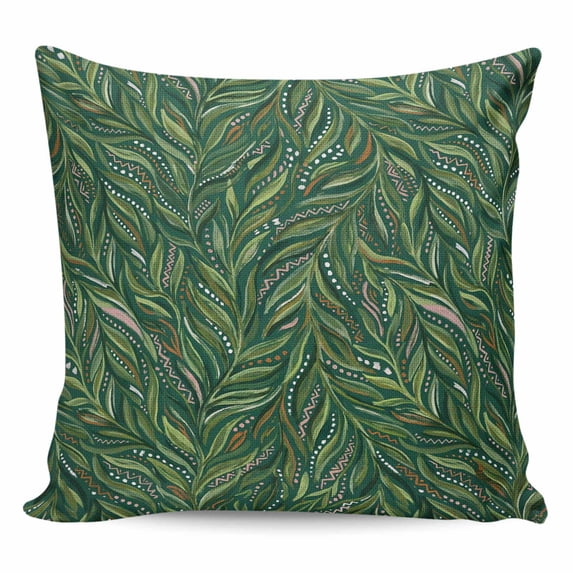 Green Leaves Pillow Covers 26x26 Inch Decorative Throw Pillow Cover, Spring Watercolor Ethnic Botanical Geometric Sofa Pillowcases Accent Cushion Case Home Decor Bedroom Living Room