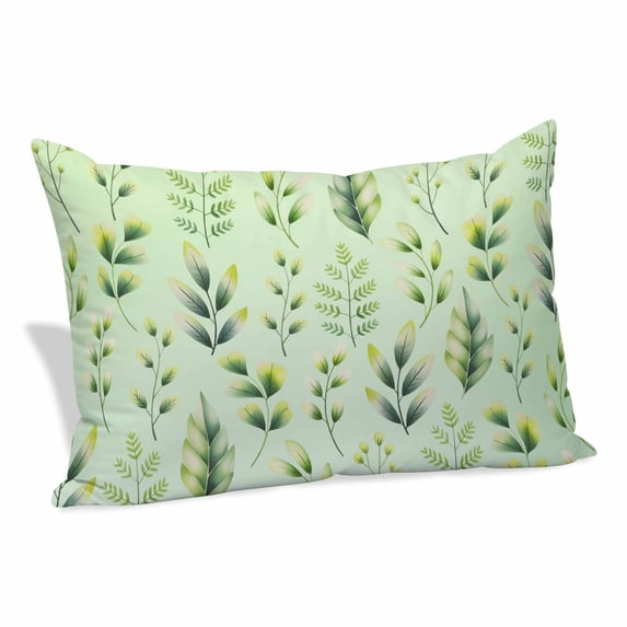 Green Leaves Pillow Covers, Linen Long Throw Pillow Case, Summer Botanical Farmhouse Leaf Holiday Pillow Protector Decorative Cushion Cover for Living Room/Bedroom 12" x 20"