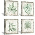 thumbnail image 1 of Green Leaves Prints Wall Art: Rustic Wooden Background Palm Tree Leaf Simple Life Painting for Bathroom Wall Decor (12 X 12 X 4), 1 of 6