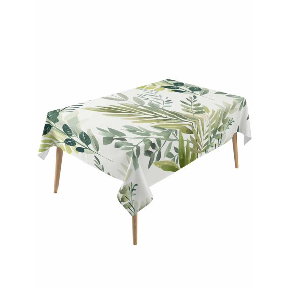 Green Leaves Rectangle Tablecloth, Summer Botanical Farmhouse Watercolor Leaf Waterproof & StainResistant Tablecloth, Washable Oil-proof Table Cover for Dining/Party/Wedding/Camping/Buffet 60x120 In