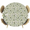 thumbnail image 1 of Green Leaves Round Tablecloth, Fitted Table Cover with Elastic for 55"-60" Round Tables, Pastoral Rustic Botanical Plant Beige Table Cloth Outdoor Indoor Dinning Party Waterproof Tablecloths, 1 of 7
