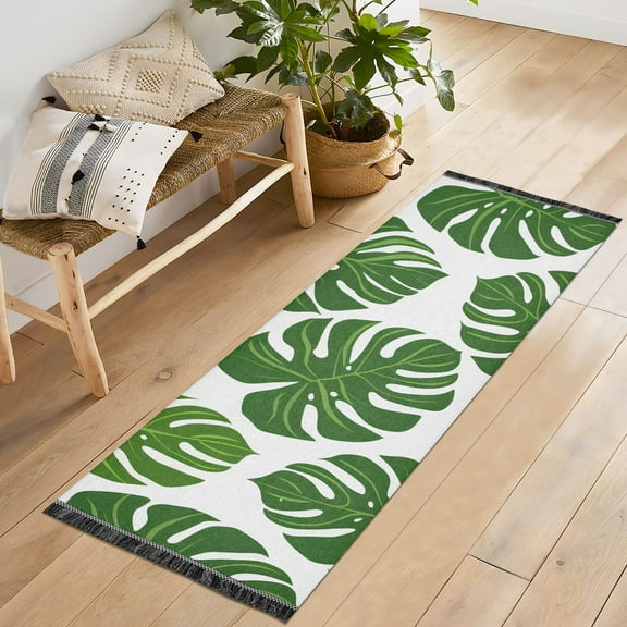 Green Leaves Runner Rug Machine Washable Area Rugs Carpet Non Slip Entryway Mat for Bedroom Entryway Front Door