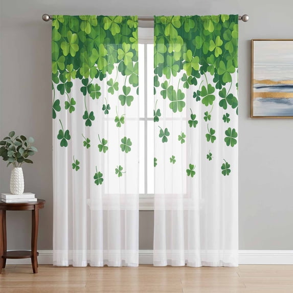 Green Leaves Sheer Curtains 84 Inch Length 2 Panels Set Window Treatments, Watercolor Botanical Pastoral Elegant Rod Pocket Semi Curtains for Living Room/Bedroom/Kitchen Décor, 104"W x 84"L