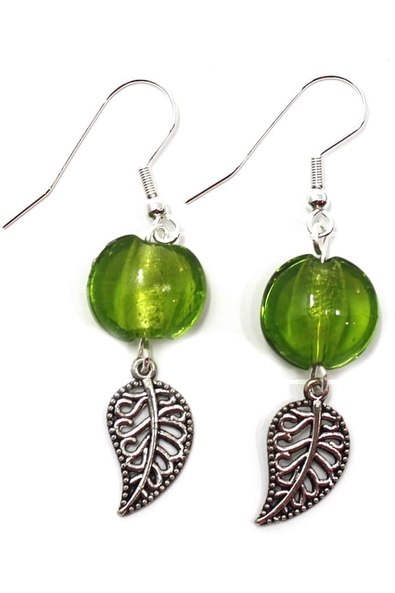 "Green Leaves" Shiny Lime Green Leaf Earrings, 2 Inches[q460]