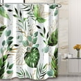 thumbnail image 1 of Green Leaves Shower Curtain, Green and Gold Tropical Leaves Shower Curtain Set for Bathroom Waterproof Fabric Watercolor Eucalyptus Bathroom Decor with Hooks, 72x72 Inch, 1 of 6