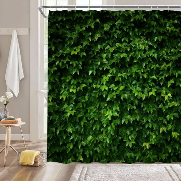 Green Leaves Shower Curtain Lush Vine Green Leaf Ivy Plant Cover The Wall Nature Scene Bathroom Decor Fabric Curtain with Hooks