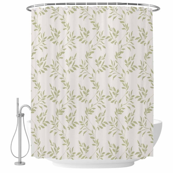 Green Leaves Shower Curtain Set - Small 36" x 72" Washable Bathtub Curtain with 12 Hooks, Retro Botanical Leaf Minimalist Art Waterproof Fabric Stall Shower Curtains for Bathroom/Bathtub Décor