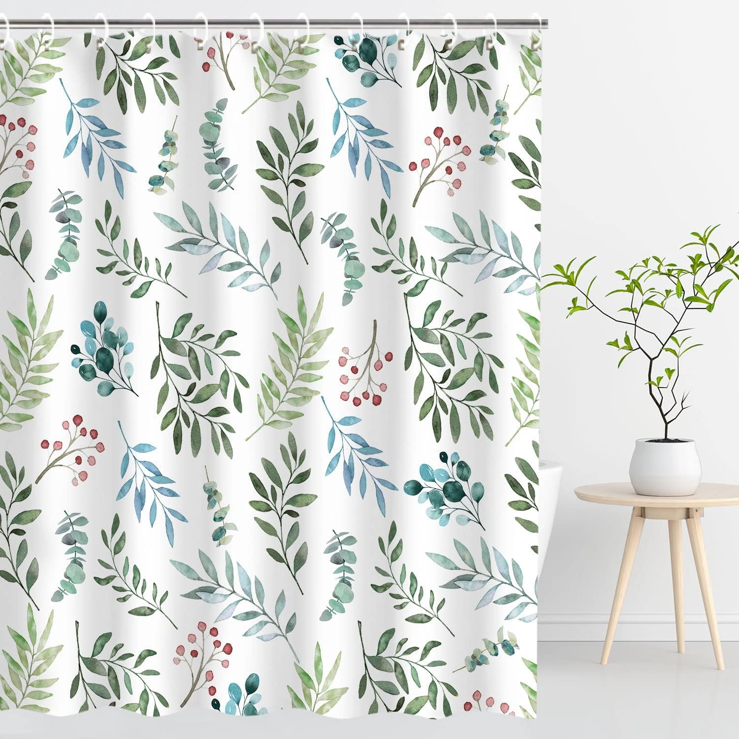 Waterproof William Morris Abstract Leaf Shower Curtain - 100x200cm With Hooks - View #3