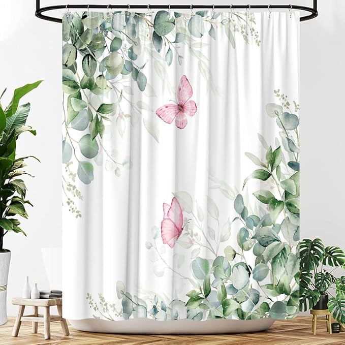 Enchanted Forest Butterfly Shower Curtain - Colorful Purple Blue Fantasy Bathroom Decor 70x70 Inches