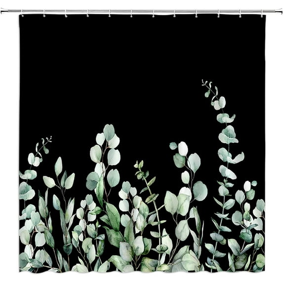 Green Leaves Shower Curtain Watercolor Eucalyptus Sage Leaf Spring Plant Botanical Aesthetic Home Fabric Bathroom Decor Set with Hooks,70 W X 70 H