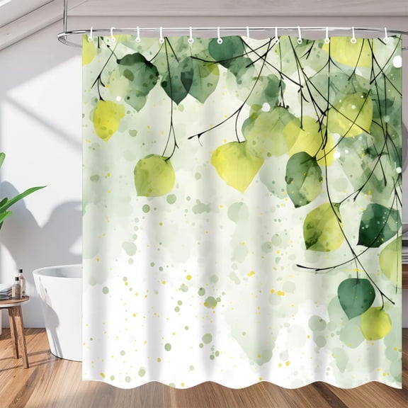 Green Leaves Shower Curtain, Waterproof Fabric Shower Curtain, Washable Polyester Bath Curtain for Bathroom Decor 36"W X 72"H