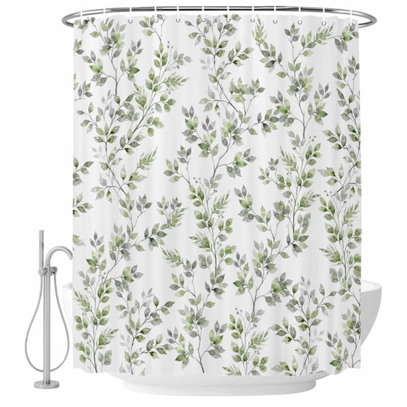 Green Leaves Shower Curtain, Waterproof Shower Curtains for Bathroom, Summer Botanical Elegant Farmhouse Washable Fabric Bathtub Curtain Set Bath Decor with 12 Hooks Standard 72"x72"