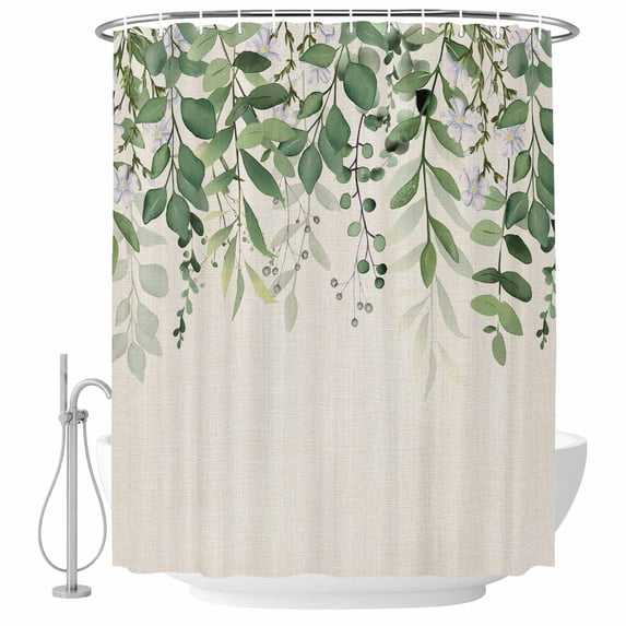 Green Leaves Shower Curtain, Waterproof Shower Curtains for Bathroom, Summer Botanical Washable Fabric Bathtub Curtain Set Bath Decor with 12 Hooks Long 72"x84"