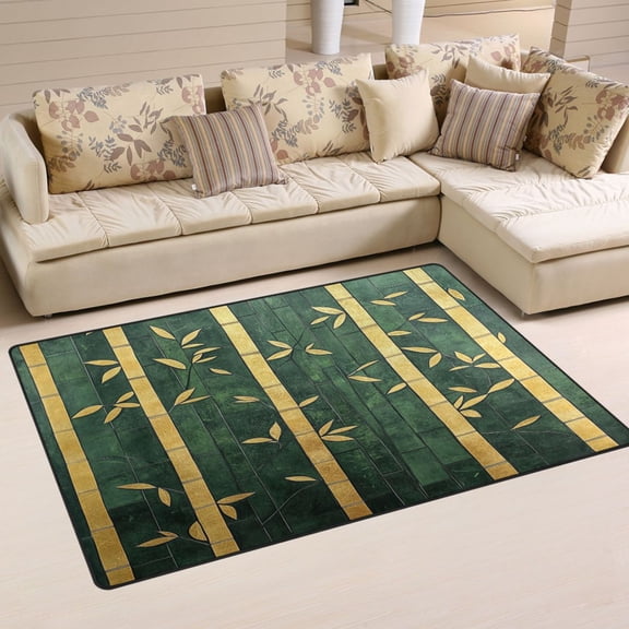 Green Leaves Soft Polyester Area Rug 31''x20'', Non Slip, Memory Foam, Water Absorbent