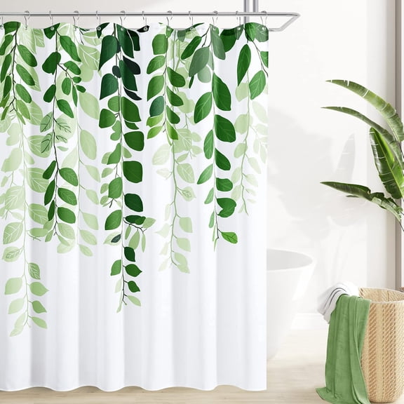 Green Leaves Spring Shower Curtain for Bathroom Watercolor Fren Eucalyptus Ivy Shower Curtain Set Vine Botanical Garden Jade Green Natural Bath Curtains Bathroom Decor 72x72
