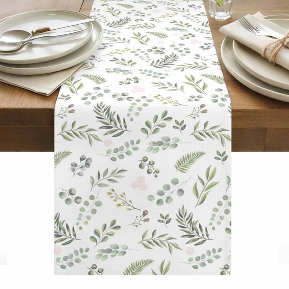 Green Leaves Summer Table Runner - 72 Inch Long, Kitchen Dining Table Runner Dresser Scarves, Pastoral Plants Herbs Rustic Farmhouse Decor for Coffee Tables Wedding Party Banquet