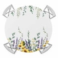 thumbnail image 1 of Green Leaves Sunflower Elastic Fitted Round Table Cover Lavender Branch Waterproof Outdoor Tablecloth for Holiday Party, Picnic, Patio & Dining Fits Tables Up to 45"-54", 1 of 8
