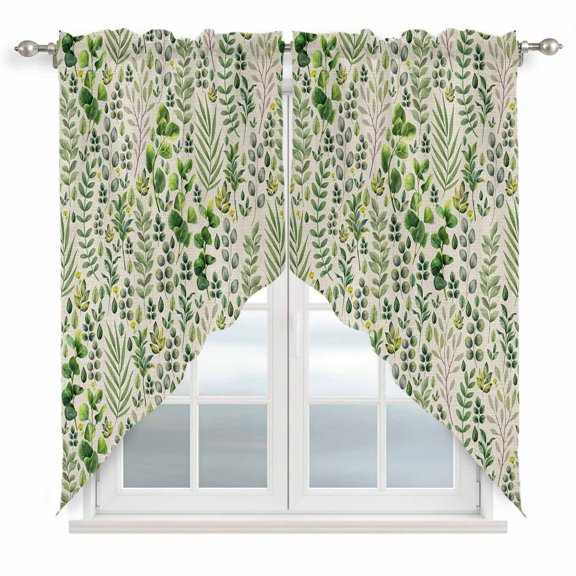 Green Leaves Swag Curtains for Living Room/Bedroom, Elegant Pastoral Summer Botanical Rustic Swag Kitchen Curtain Valances for Windows, Tier Topper Scalloped Curtain 2 Panels, 72"W x 36"L