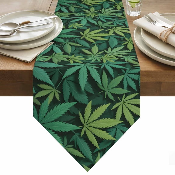 Green Leaves Table Runner 48 Inches Long Vintage Abstract Dark Green Greenery Dense Vegetation Table Runners for Dining Room Tabletop Dresser Scarf Home Party Banquet Wedding Holiday Decoration