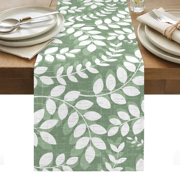 Green Leaves Table Runner Farmhouse Botanical Branch Vintage Boho Leaf Tablerunners 13 x 36 Inch, Table Decorations Tabletop Scarf for Summer Gathering Holiday Farmhouse Kitchen Dining Decor