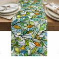 thumbnail image 1 of Green Leaves Table Runner Stained Glass Chic Botanical Branches Tablerunners 13 x 70 Inch, Table Decorations Tabletop Scarf for Summer Gathering Holiday Farmhouse Kitchen Dining Decor, 1 of 8