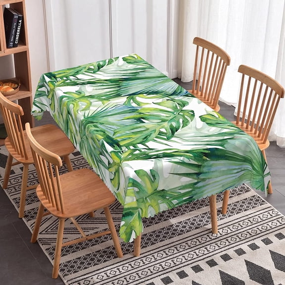 Green Leaves Tablecloth Tropical Palm Leaf Table Cloth Hawaiian Jungle Table Cover Luau Summer Table Decoration for Kitchen Dining Room, Rectangle 60 x 84 Inch