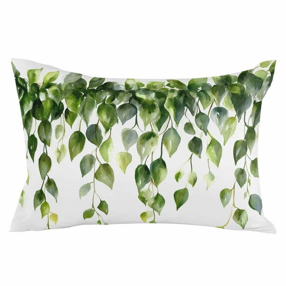 Green Leaves Throw Pillow Cover 12 x 20 Inch Decorative Pillow Cover Farmhouse Pastoral Simple Leaf Vines Lumbar Pillowcase Seasonal Rectangle Cushion Case for Couch Sofa Bed Living Room