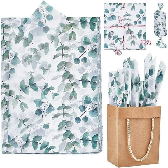 Green Leaves Tissue Paper Sheets Printed Wrapping Paper For Wrapping Gifts Festival Packaging DIY Craft Sea Green 496x345x0.1mm