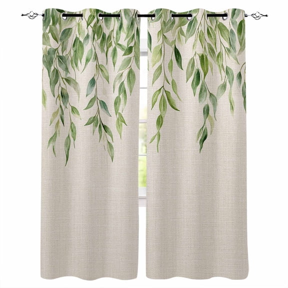 Green Leaves Vines Blackout Curtains for Bedroom Living Room Darkening Curtains 63 Inches Long Vintage Country Pastoral Plants Window Curtain 2 Panels Set Window Treatment Grommet Drapes 42"x63"