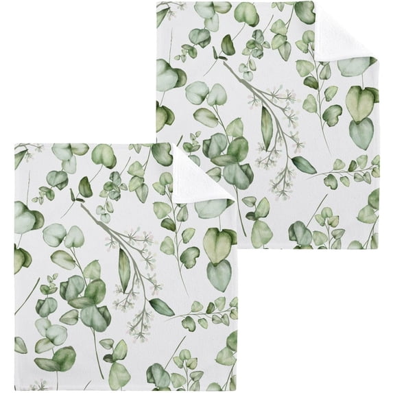 Green Leaves Wash Cloth Set of 2, 12 x 12 Inch Cotton Baby Washcloths Highly Absorbent and Soft Feel Fingertip Towels Face Towels for Bathroom, Gym, Spa Washcloth Gift