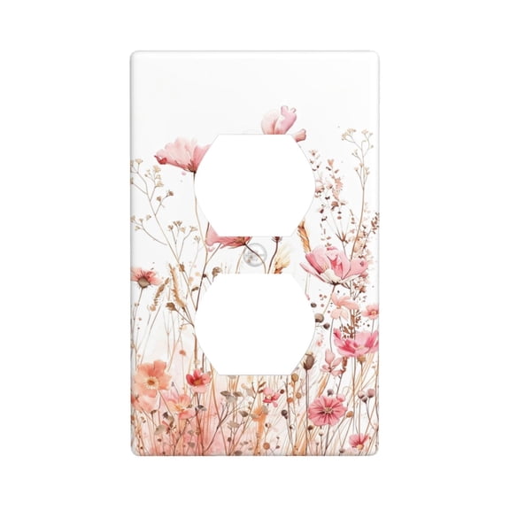 Floral Duplex Outlet Cover Plate, Decorative Electrical Outlet Wall Plate, Pink Wildflower Botanical Socket Cover, Standard Size Outlet Cover for Home Decor