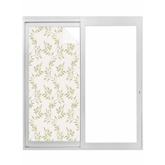 Green Leaves Window Privacy Film, Retro Botanical Leaf Minimalist Art Static Cling UV Sun Blocking Tint Film Heat Control Windows Films for Bedroom Bathroom, Window Stickers 23.6"x59"