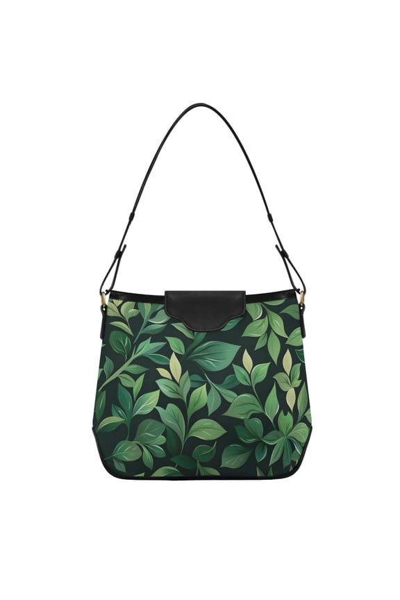 Green Leaves Women's Tote Bag Convertible Handbags Hobo Shoulder Bag with Zipper Magnetic Snap