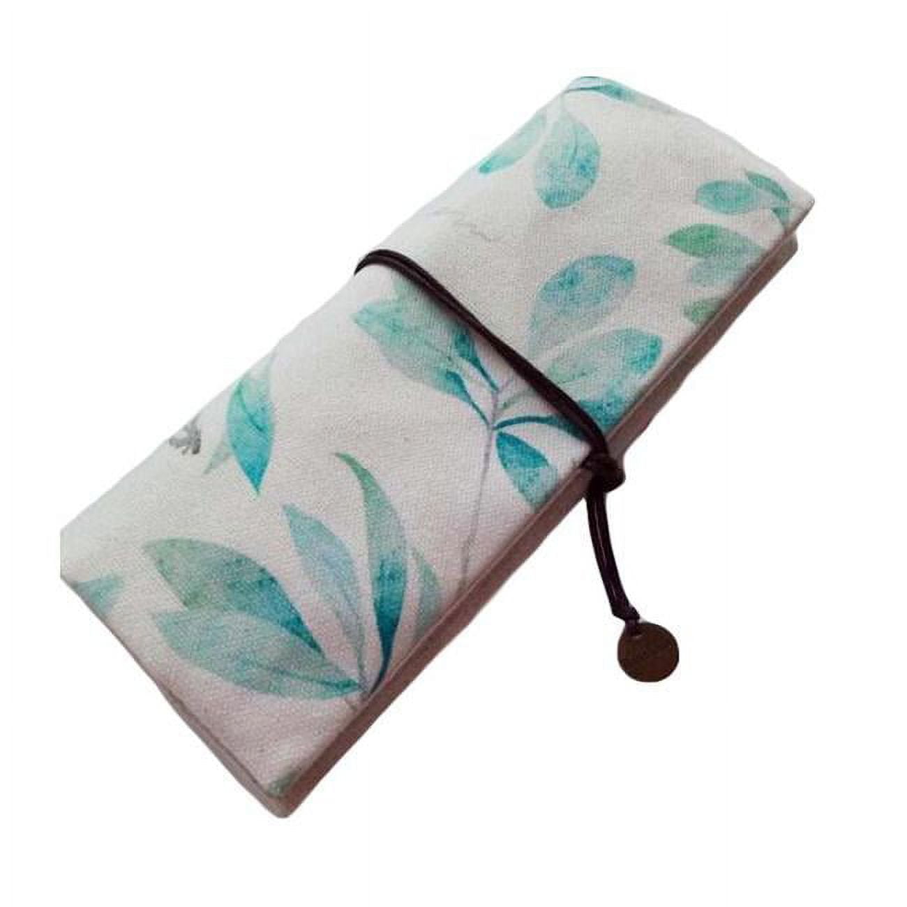 Green Leaves Zakka Cosmetic Pencil Pouch Linen Pen Case Roll up Pencil Case