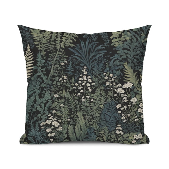 Green Leaves and Floral Botanical Ferns Nature Pattern Design Throw Pillow Cover, 18x18