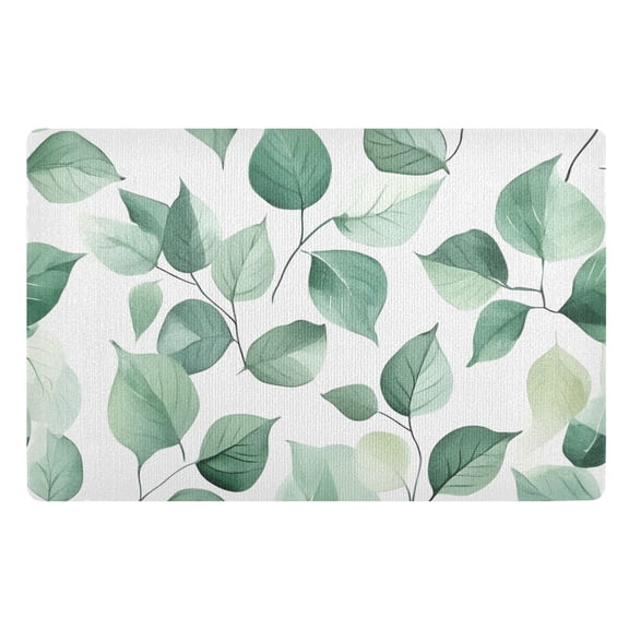 Green Leaves on White Background Floor Door Mat Outdoor Indoor for Home Entrance Welcome Mats 32"x20"