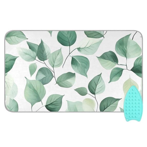 Green Leaves on White Background Ironing Mat Blanket for Table Top Travel Portable Ironing Board Pad 47.2x27.6 Inch