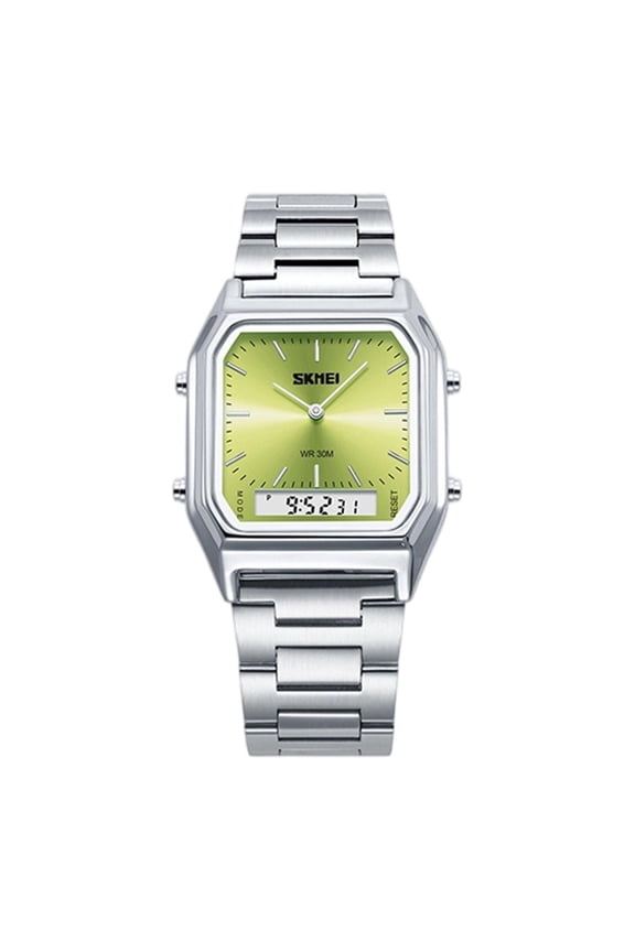 Green Led Backlight Digital Watch For Men Stainless Steel Band Sport Watch 3Atm Water Resistance Shock Resistant Stopwatch For Boys