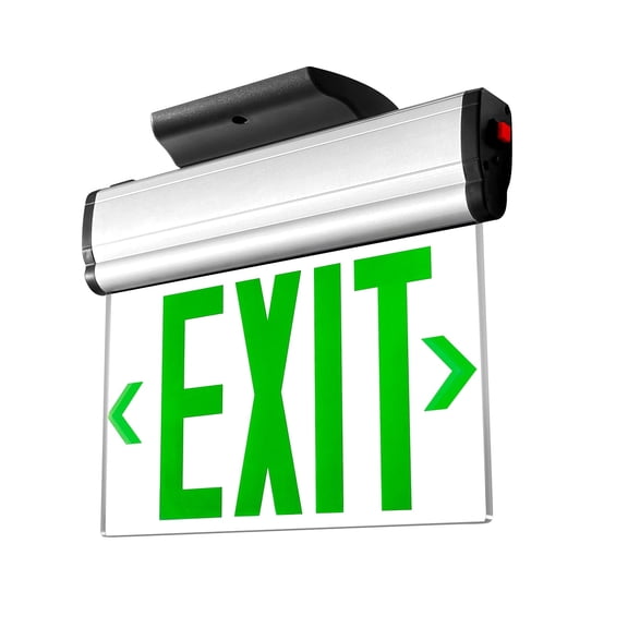 MW Lighting Green Led Emergency Lighting, Single Sided Acrylic Clear Panel Led Exit Sign,Hardwired Emergency Exit Signs For Business, Top/Side/Wall Mount