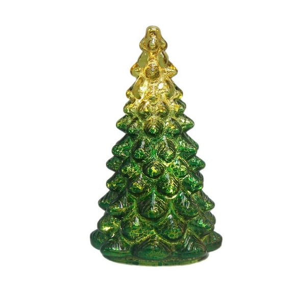 Green Led Glass Christmas Tree Light, Illuminated Tabletop Decor For Holiday Home Party, Festive Ambiance